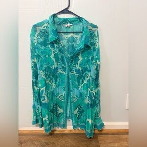 I.C.E. Sheer Turquoise Boho Tunic Blouse Size 22 Plus Flowy Beach Resort Top